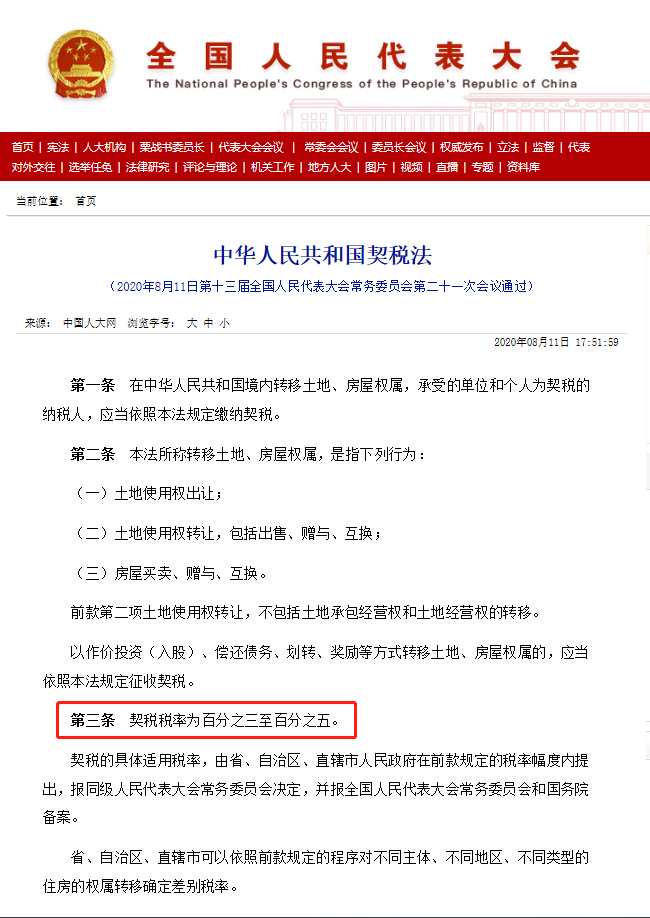 新契稅法2021年9月1日起施行！契稅稅率為3%至5%！