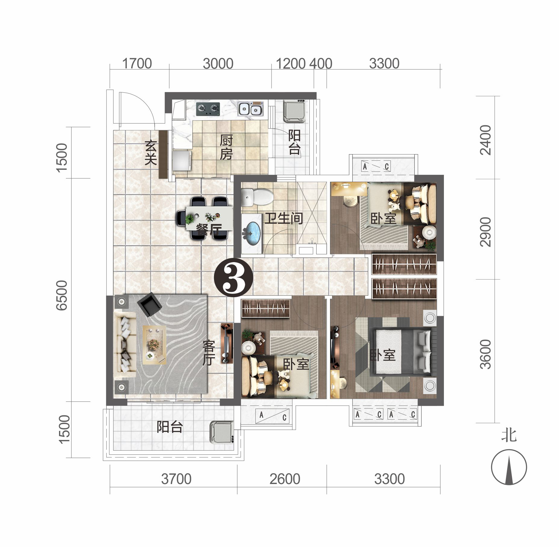 東城河畔11#樓建面約102.6㎡戶型圖