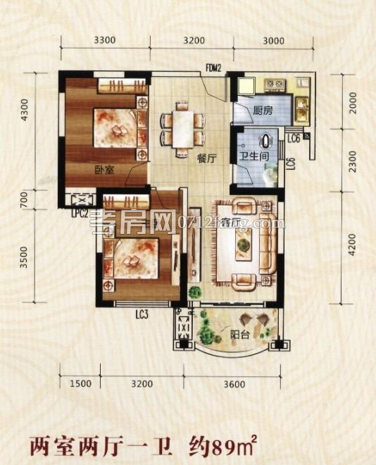 乾坤豪府兩室兩廳一衛(wèi)戶型圖