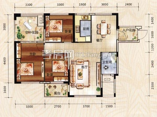 乾坤新城H區(qū)三室兩廳一衛(wèi)戶型圖